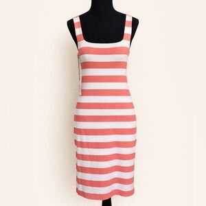 Babaton Striped Contour Tank Midi Dress Coral White NWT Medium